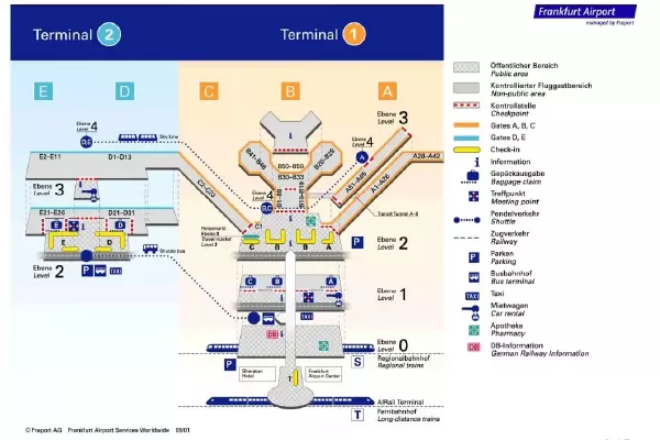 Terminal 2 Karte Gate D E und alle Ebenen Flughafen Frankfurt Airport
